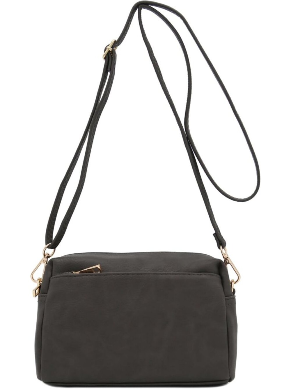 Womens Dark Gray Triple ZIP Small Lightweight Shoulder Purse Crossbody Bag